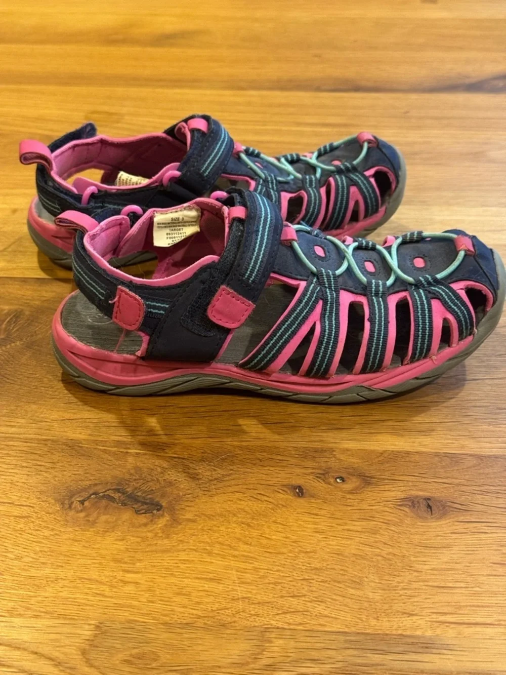 Cat & Jack Girls Size 3 Pink Navy Sport Sandals Water Shoes Closed Toe